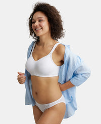 Wirefree Non Padded Super Combed Cotton Elastane Full Coverage Plus Size Bra with Side Panel Support - White-5