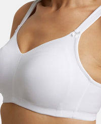 Wirefree Non Padded Super Combed Cotton Elastane Full Coverage Plus Size Bra with Side Panel Support - White-6