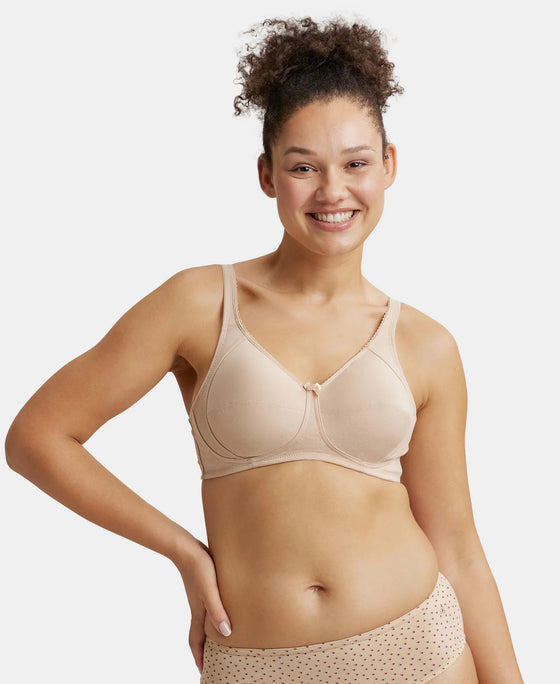 Wirefree Non Padded Super Combed Cotton Elastane Full Coverage Plus Size Bra with Side Panel Support - Light Skin-1