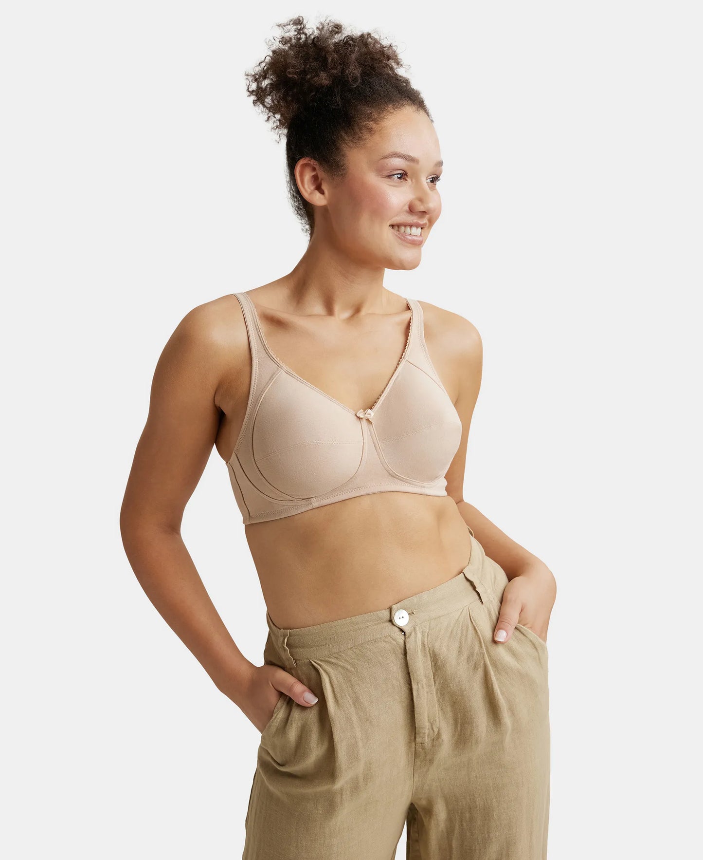 Wirefree Non Padded Super Combed Cotton Elastane Full Coverage Plus Size Bra with Side Panel Support - Light Skin-6