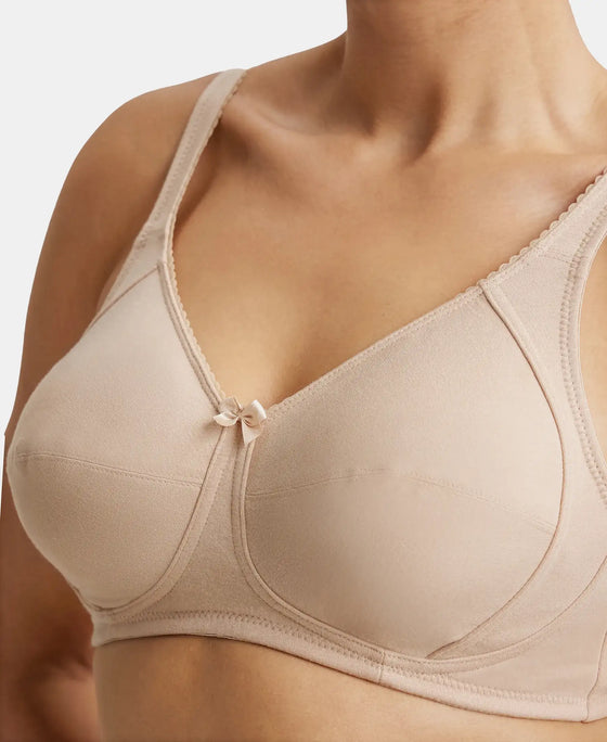 Wirefree Non Padded Super Combed Cotton Elastane Full Coverage Plus Size Bra with Side Panel Support - Light Skin-7