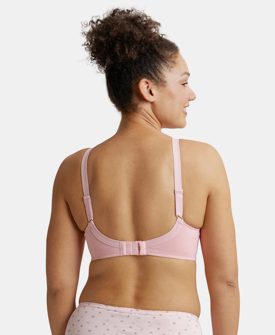 Wirefree Non Padded Super Combed Cotton Elastane Full Coverage Plus Size Bra with Lace Styling - Candy Pink-3