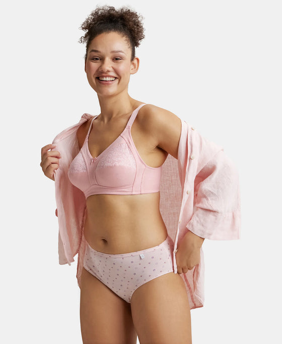 Wirefree Non Padded Super Combed Cotton Elastane Full Coverage Plus Size Bra with Lace Styling - Candy Pink-5