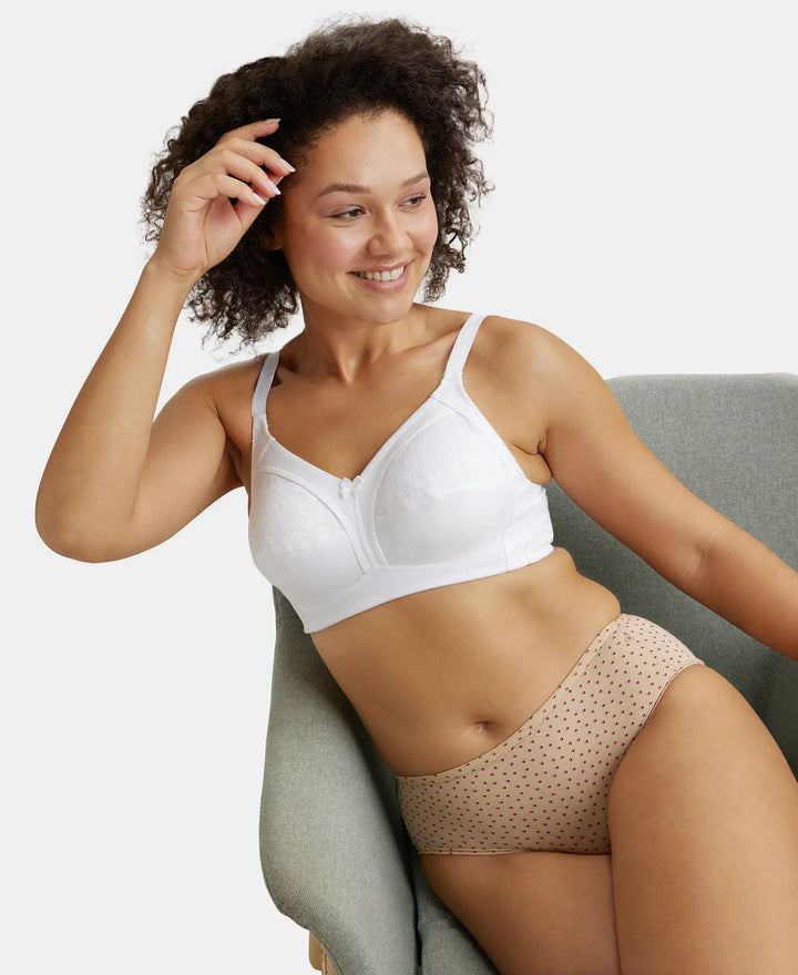 Wirefree Non Padded Super Combed Cotton Elastane Full Coverage Plus Size Bra with Lace Styling - White-6
