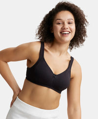 Wirefree Non Padded Super Combed Cotton Elastane Full Coverage Plus Size Bra Plush Lining Cup - Black-5