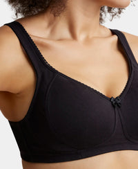Wirefree Non Padded Super Combed Cotton Elastane Full Coverage Plus Size Bra Plush Lining Cup - Black-6