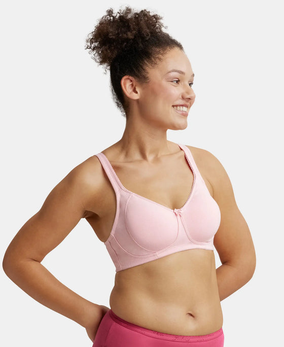 Wirefree Non Padded Super Combed Cotton Elastane Full Coverage Plus Size Bra Plush Lining Cup - Candy Pink-2