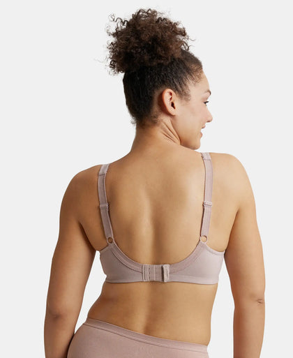 Under-Wired Non-Padded Soft Touch Microfiber Elastane Full Coverage Minimizer Bra with Broad Wings - White-3