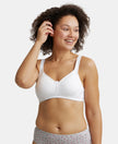 Wirefree Non Padded Super Combed Cotton Elastane Full Coverage Plus Size Bra Plush Lining Cup - White-1