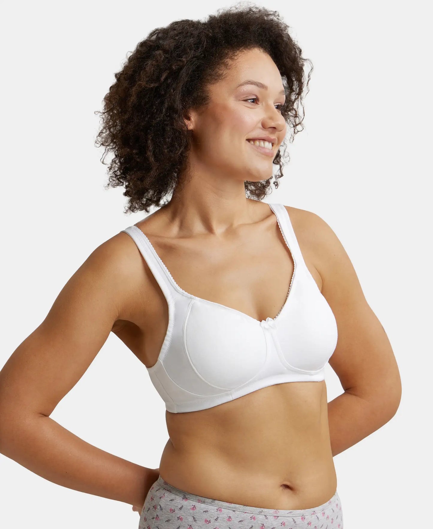 Wirefree Non Padded Super Combed Cotton Elastane Full Coverage Plus Size Bra Plush Lining Cup - White-2