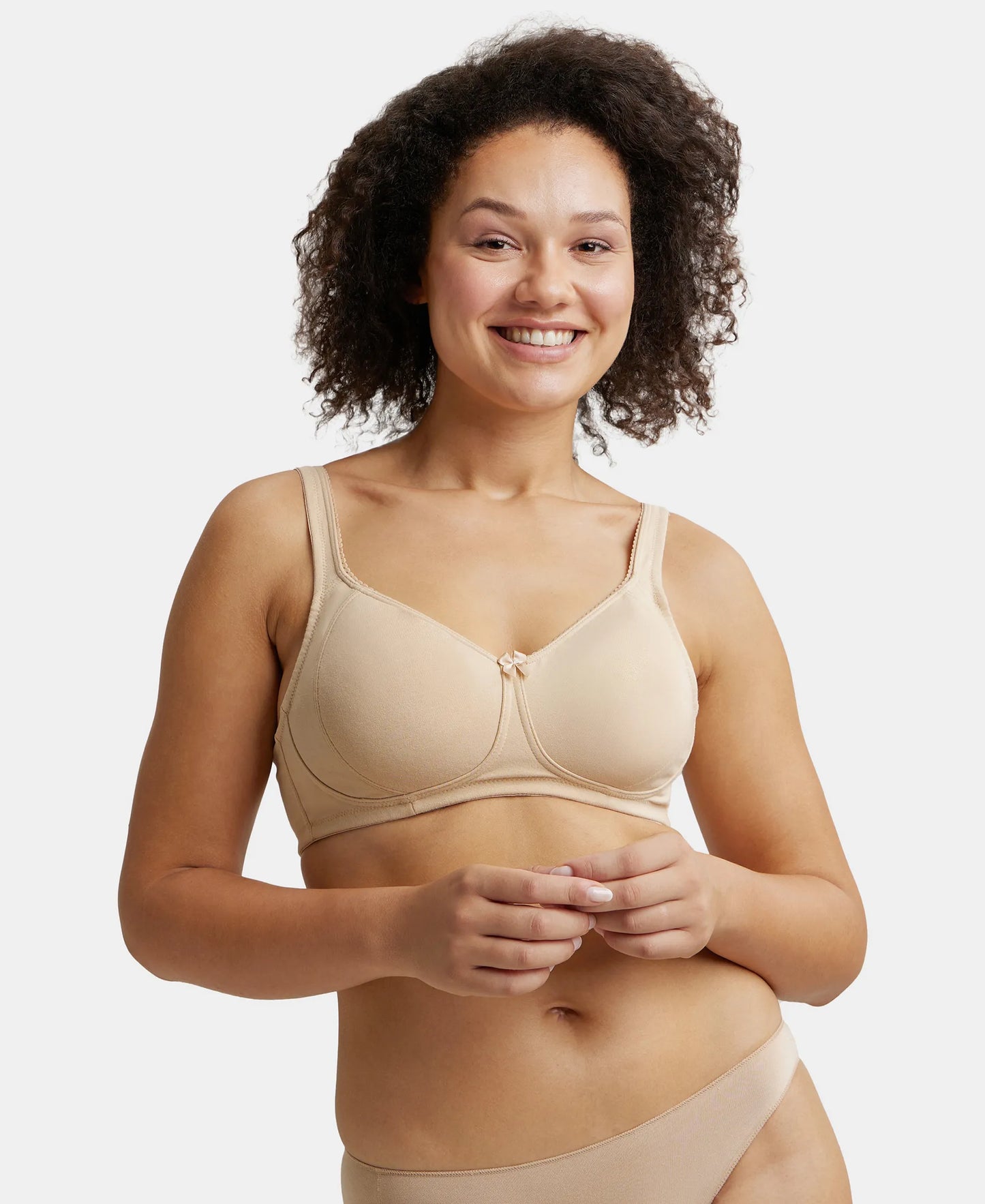 Wirefree Non Padded Super Combed Cotton Elastane Full Coverage Plus Size Bra Plush Lining Cup - Skin-1