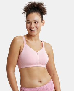 Wirefree Non Padded Super Combed Cotton Elastane Full Coverage Minimizer Bra - Candy Pink-1