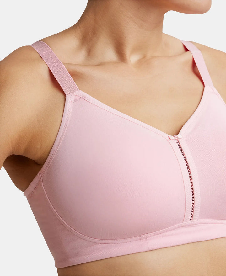Wirefree Non Padded Super Combed Cotton Elastane Full Coverage Minimizer Bra - Candy Pink-6