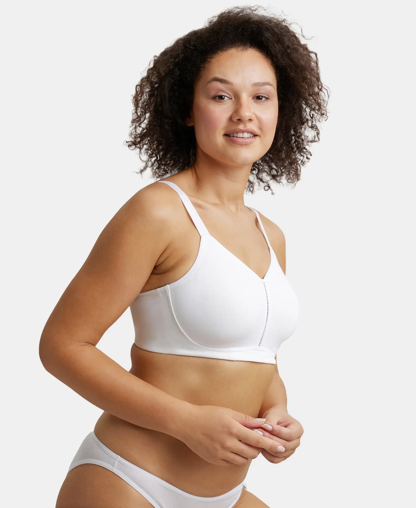 Wirefree Non Padded Super Combed Cotton Elastane Full Coverage Minimizer Bra - White-2