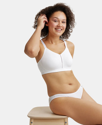 Wirefree Non Padded Super Combed Cotton Elastane Full Coverage Minimizer Bra - White-5