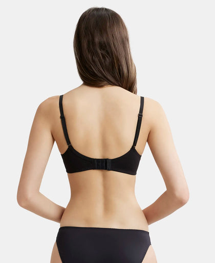 Wirefree Padded Super Combed Cotton Elastane Medium Coverage T-Shirt Bra with Detachable Straps - Black-3
