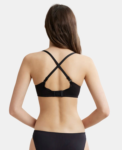 Wirefree Padded Super Combed Cotton Elastane Medium Coverage T-Shirt Bra with Detachable Straps - Black-7
