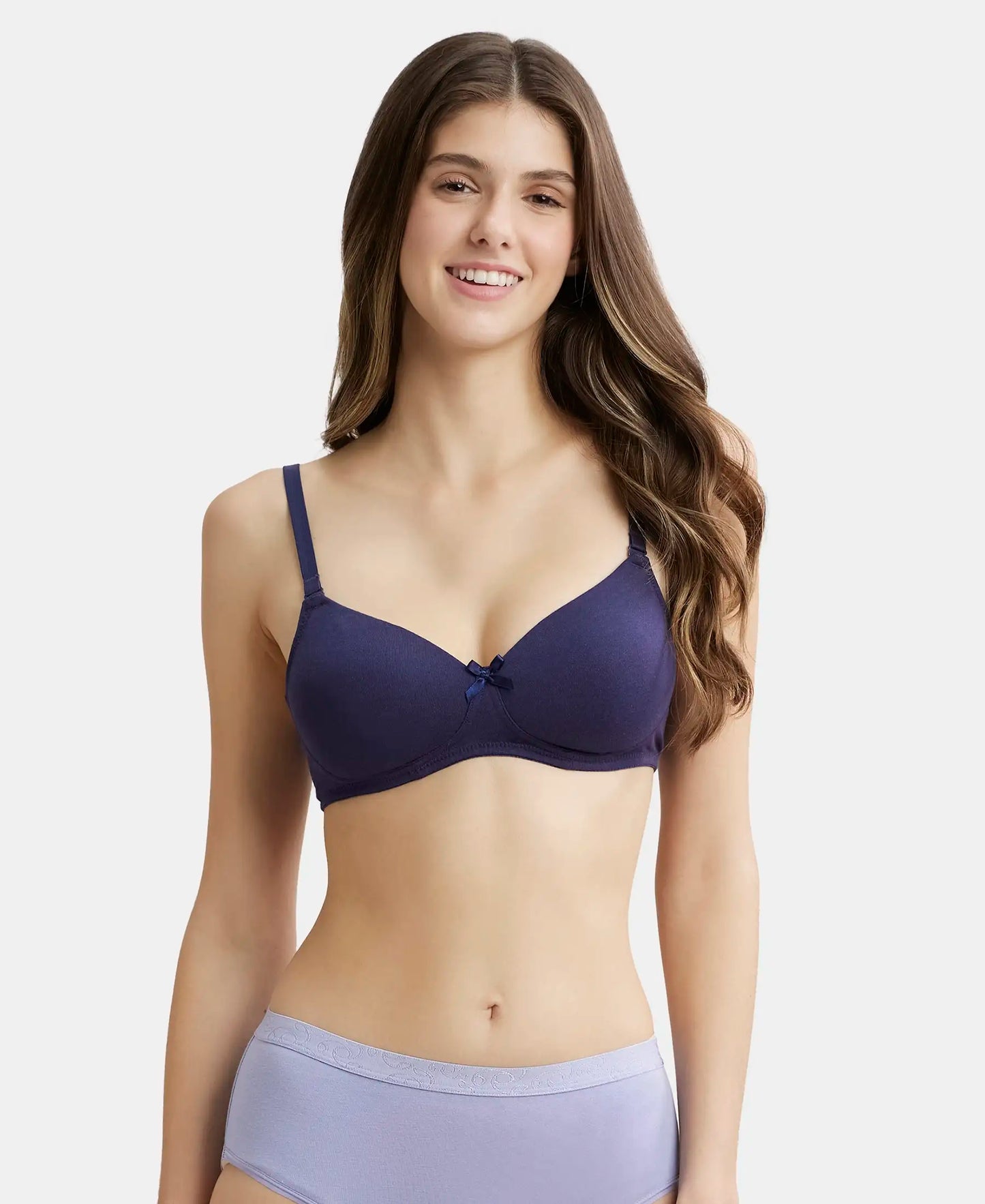 Wirefree Padded Super Combed Cotton Elastane Medium Coverage T-Shirt Bra with Detachable Straps - Black-1