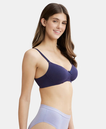 Wirefree Padded Super Combed Cotton Elastane Medium Coverage T-Shirt Bra with Detachable Straps - Black-2