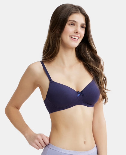 Wirefree Padded Super Combed Cotton Elastane Medium Coverage T-Shirt Bra with Detachable Straps - Black-5