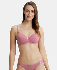 Wirefree Padded Super Combed Cotton Elastane Medium Coverage T-Shirt Bra with Detachable Straps - Heather Rose-1
