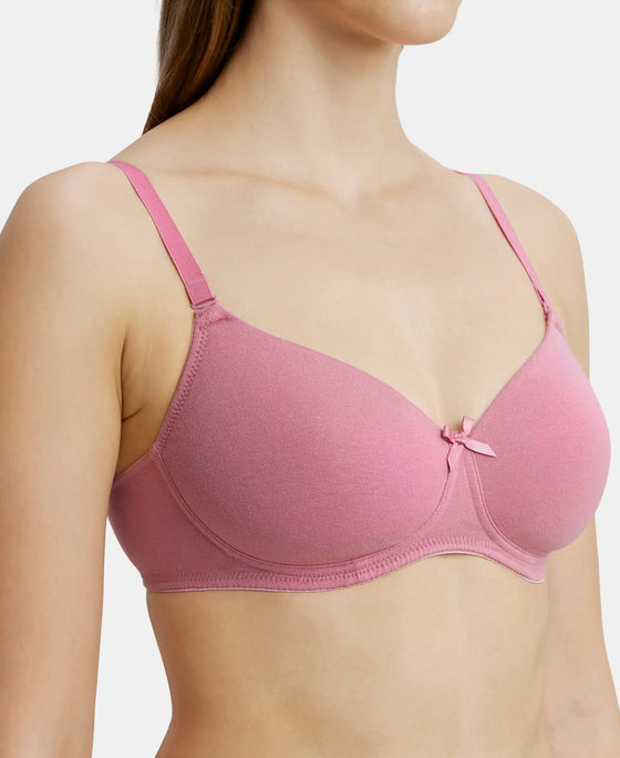 Wirefree Padded Super Combed Cotton Elastane Medium Coverage T-Shirt Bra with Detachable Straps - Heather Rose-7