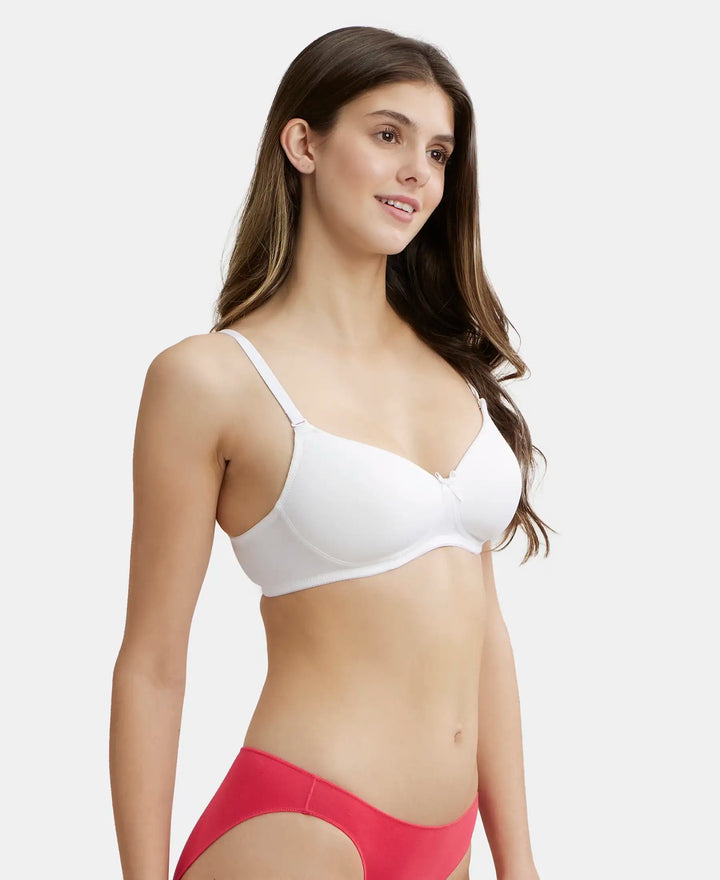 Wirefree Padded Super Combed Cotton Elastane Medium Coverage T-Shirt Bra with Detachable Straps - White-2