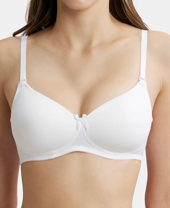 Wirefree Padded Super Combed Cotton Elastane Medium Coverage T-Shirt Bra with Detachable Straps - White-7