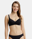 Wirefree Padded Super Combed Cotton Elastane Full Coverage T-Shirt Bra with Broad Fabric Straps - Black-1