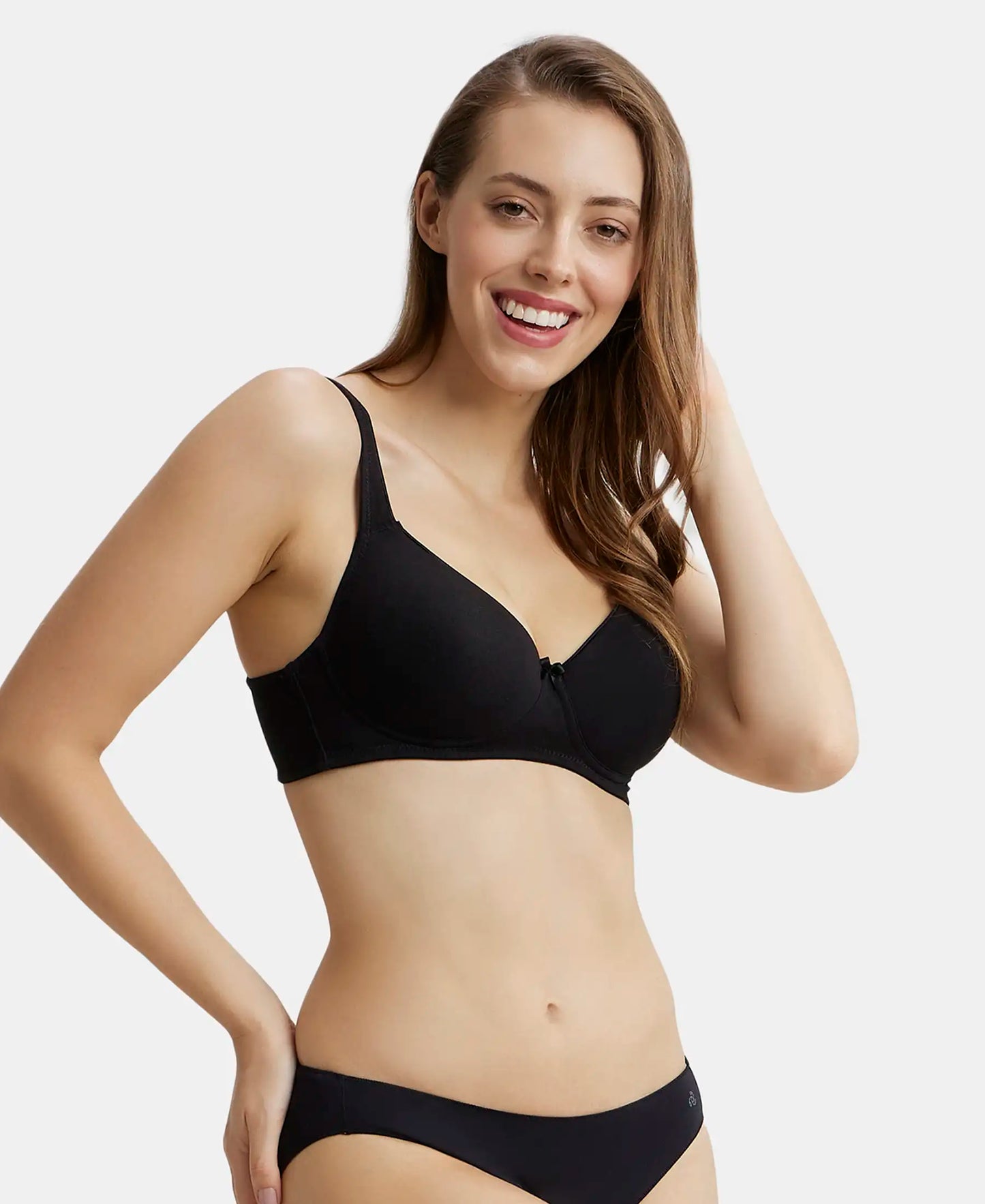 Wirefree Padded Super Combed Cotton Elastane Full Coverage T-Shirt Bra with Broad Fabric Straps - Black-5