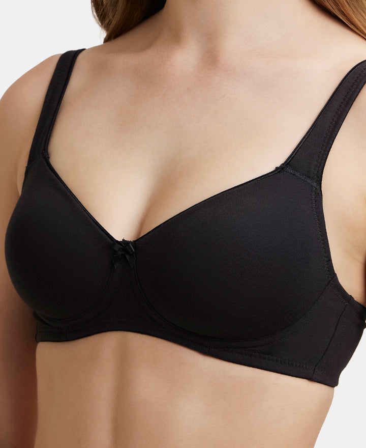 Wirefree Padded Super Combed Cotton Elastane Full Coverage T-Shirt Bra with Broad Fabric Straps - Black-7