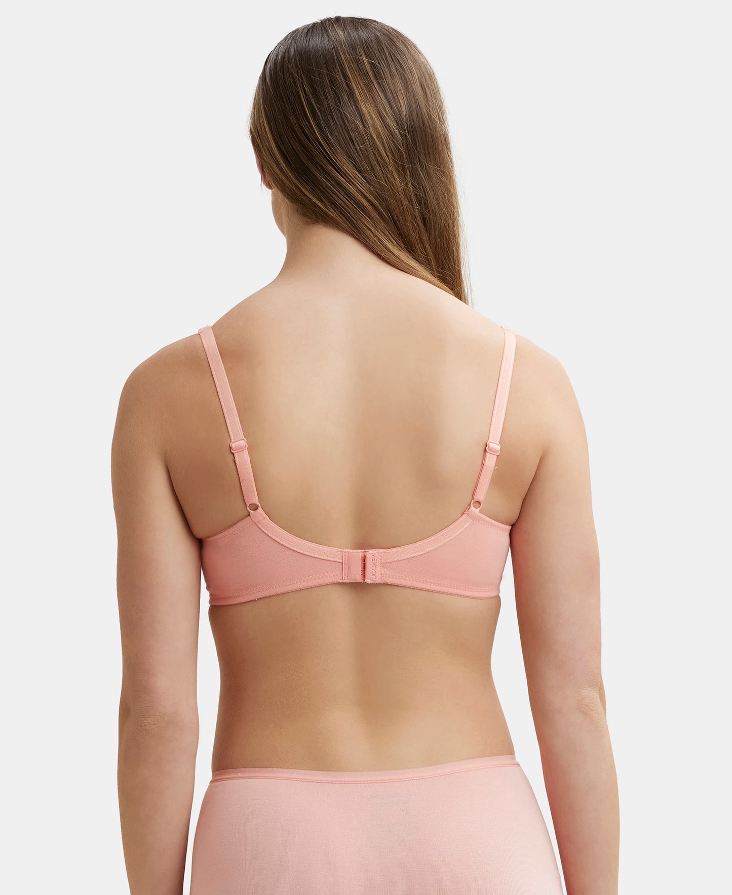 Wirefree Padded Super Combed Cotton Elastane Full Coverage T-Shirt Bra with Broad Fabric Straps - Candlelight Peach-3