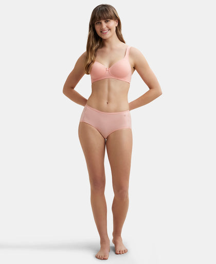 Wirefree Padded Super Combed Cotton Elastane Full Coverage T-Shirt Bra with Broad Fabric Straps - Candlelight Peach-4