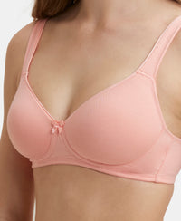 Wirefree Padded Super Combed Cotton Elastane Full Coverage T-Shirt Bra with Broad Fabric Straps - Candlelight Peach-7