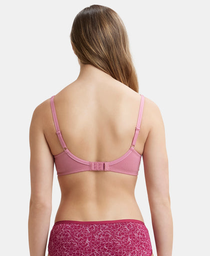Wirefree Padded Super Combed Cotton Elastane Full Coverage T-Shirt Bra with Broad Fabric Straps - Heather Rose-3