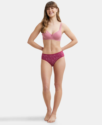 Wirefree Padded Super Combed Cotton Elastane Full Coverage T-Shirt Bra with Broad Fabric Straps - Heather Rose-4