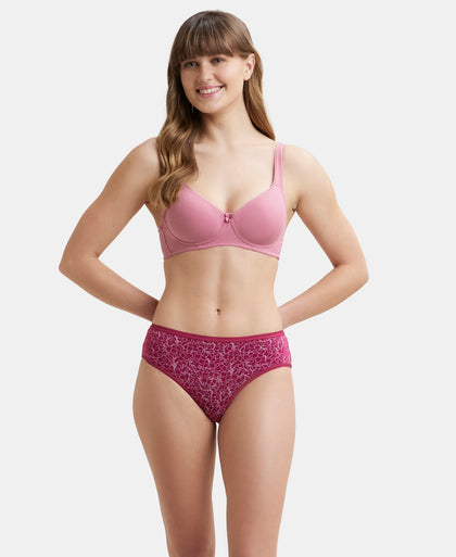Wirefree Padded Super Combed Cotton Elastane Full Coverage T-Shirt Bra with Broad Fabric Straps - Heather Rose-6