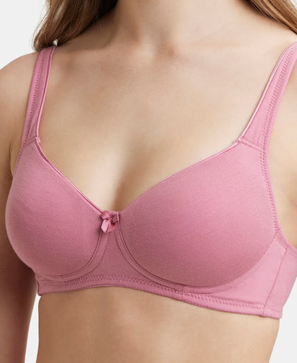Wirefree Padded Super Combed Cotton Elastane Full Coverage T-Shirt Bra with Broad Fabric Straps - Heather Rose-7