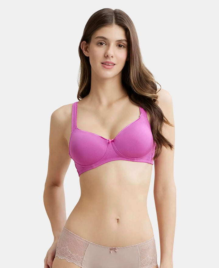 Wirefree Padded Super Combed Cotton Elastane Full Coverage T-Shirt Bra with Broad Fabric Straps - Lavender Scent-1