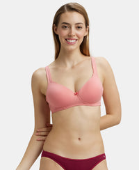 Wirefree Padded Super Combed Cotton Elastane Full Coverage T-Shirt Bra with Broad Fabric Straps - Peach Blossom-5
