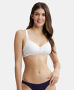 Wirefree Padded Super Combed Cotton Elastane Full Coverage T-Shirt Bra with Broad Fabric Straps - White-1