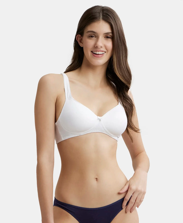 Wirefree Padded Super Combed Cotton Elastane Full Coverage T-Shirt Bra with Broad Fabric Straps - White-1