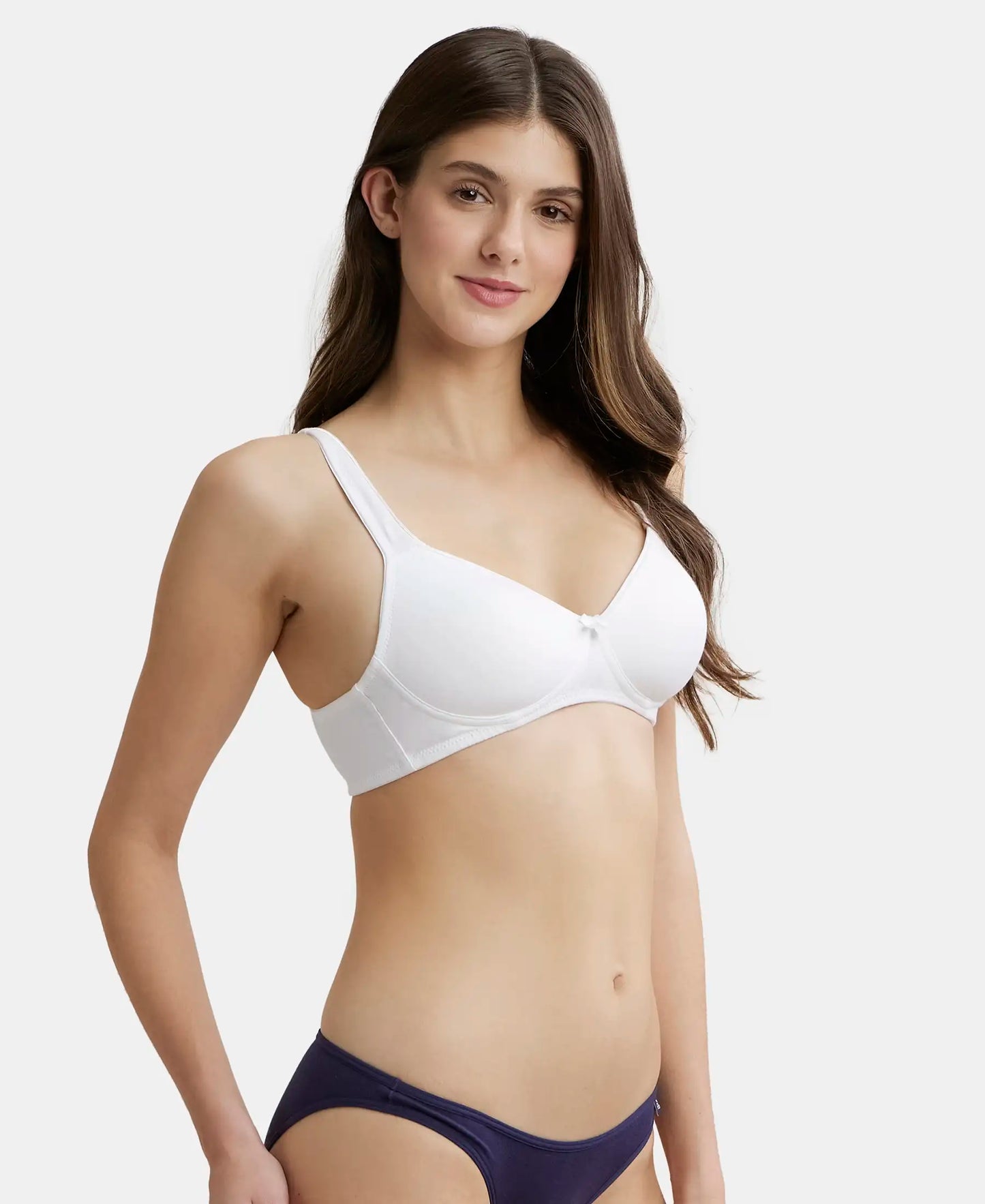 Wirefree Padded Super Combed Cotton Elastane Full Coverage T-Shirt Bra with Broad Fabric Straps - White-2
