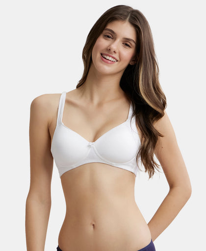Wirefree Padded Super Combed Cotton Elastane Full Coverage T-Shirt Bra with Broad Fabric Straps - White-5