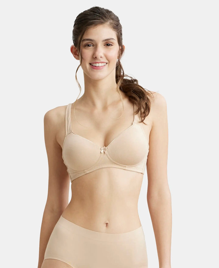 Wirefree Padded Super Combed Cotton Elastane Full Coverage T-Shirt Bra with Broad Fabric Straps - Light Skin-1
