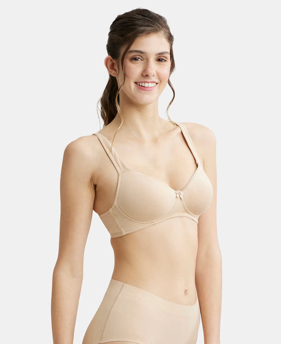 Wirefree Padded Super Combed Cotton Elastane Full Coverage T-Shirt Bra with Broad Fabric Straps - Light Skin-2