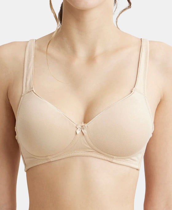 Wirefree Padded Super Combed Cotton Elastane Full Coverage T-Shirt Bra with Broad Fabric Straps - Light Skin-7