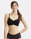 Under-Wired Padded Super Combed Cotton Elastane Full Coverage T-Shirt Bra with Stylised Mesh Panel - Black-1