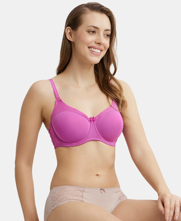 Under-Wired Padded Super Combed Cotton Elastane Full Coverage T-Shirt Bra with Stylised Mesh Panel - Lavender Scent-5