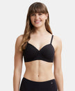 Wirefree Padded Super Combed Cotton Elastane Full Coverage T-Shirt Bra with Cross Over Fit - Black-1
